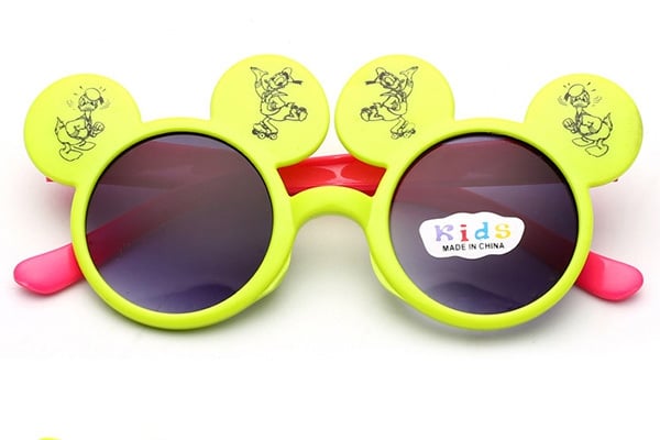 Детски слънчеви очила с ушички Мики Маус - четири цвята на рамки - оранжев, жълт, зелен, син и огледални стъкла
