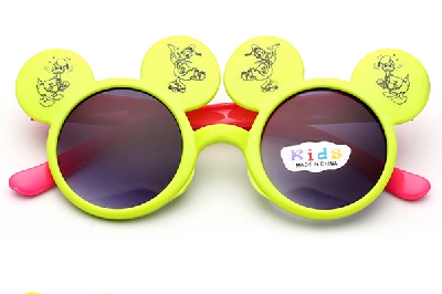 Детски слънчеви очила с ушички Мики Маус - четири цвята на рамки - оранжев, жълт, зелен, син и огледални стъкла
