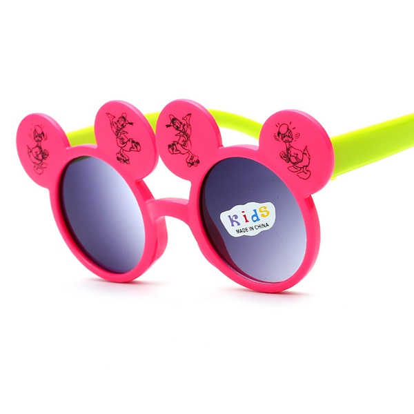 Детски слънчеви очила с ушички Мики Маус - четири цвята на рамки - оранжев, жълт, зелен, син и огледални стъкла