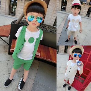 Детски комплект от 3 части за момчета в зелен или кремав цвят