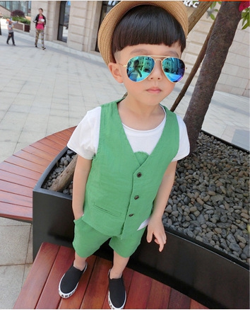 Детски комплект от 3 части за момчета в зелен или кремав цвят