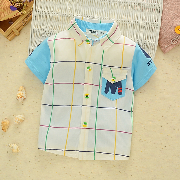 Παιδικό πουκάμισο κοντό μανίκι λευκό και μπλε χρώμα