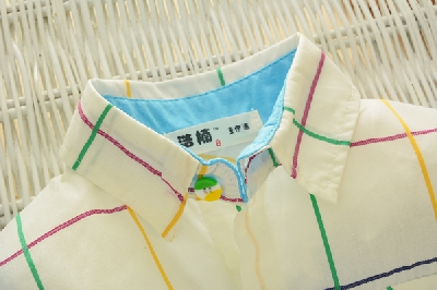 Детска риза с къс ръкав бяла със синьо 