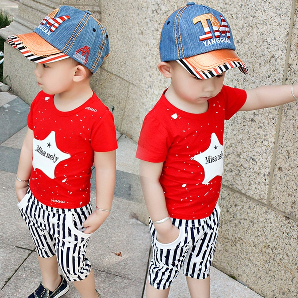 Παιδικά σύνολα - ριγέ παντελόνια και κόκκινη μπλούζα