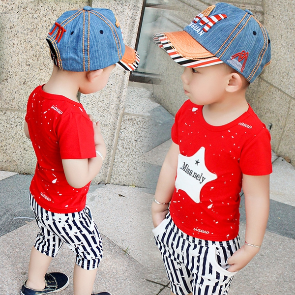 Παιδικά σύνολα - ριγέ παντελόνια και κόκκινη μπλούζα