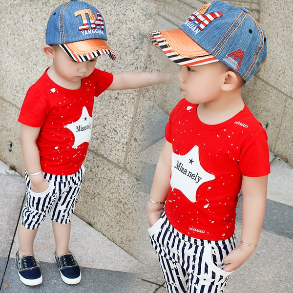 Παιδικά σύνολα - ριγέ παντελόνια και κόκκινη μπλούζα