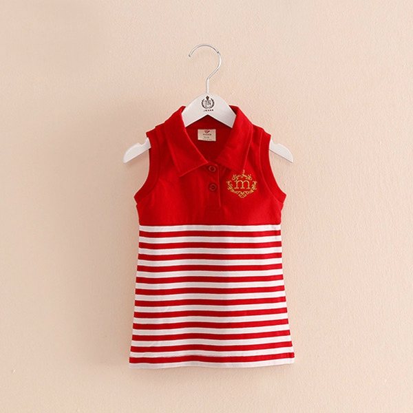 Летни детски рокли за момичета - червен и черен цвят на райета