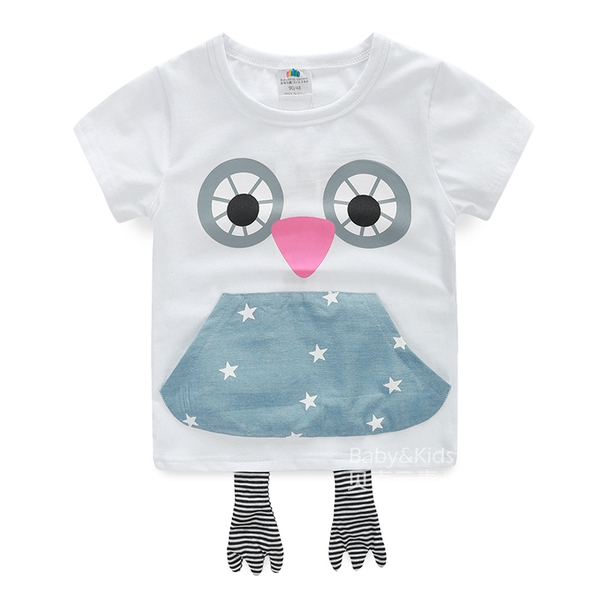 Детска тениска за момчета в син и бял цвят - бухалче