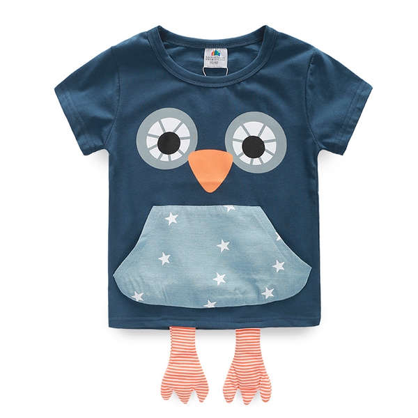 Детска тениска за момчета в син и бял цвят - бухалче