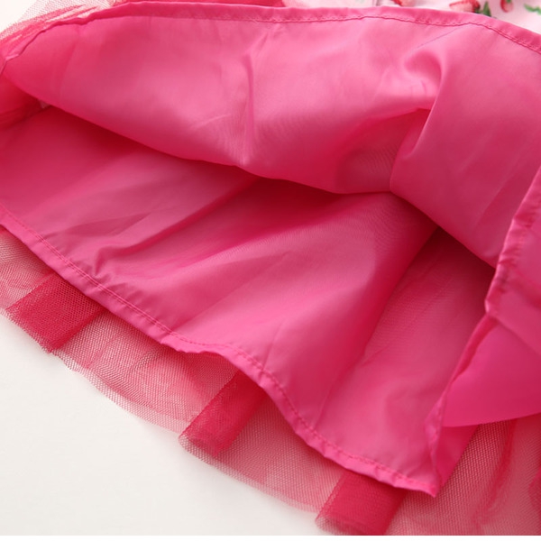 Детска рокля в розов цвят с ягоди и шифонена долна част - 1 модел