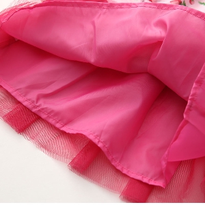 Детска рокля в розов цвят с ягоди и шифонена долна част - 1 модел