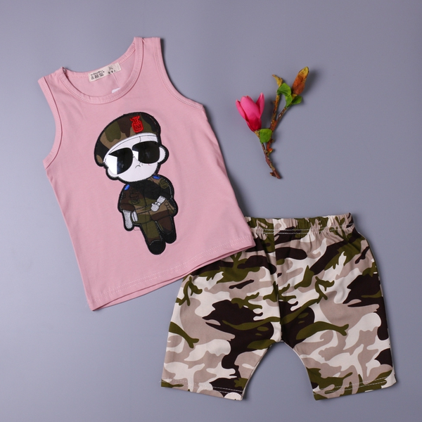 Детски комплекти за момчета потник с камуфлажни панталони -4 цвята.