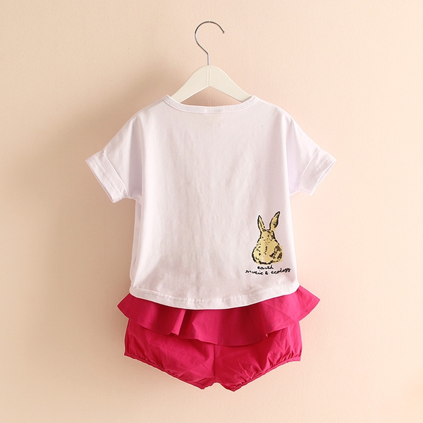 Детски летен комплект за момичета от 2 части с зайче и панделка 