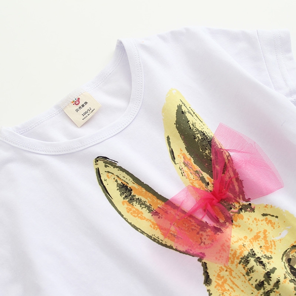 Детски летен комплект за момичета от 2 части с зайче и панделка 