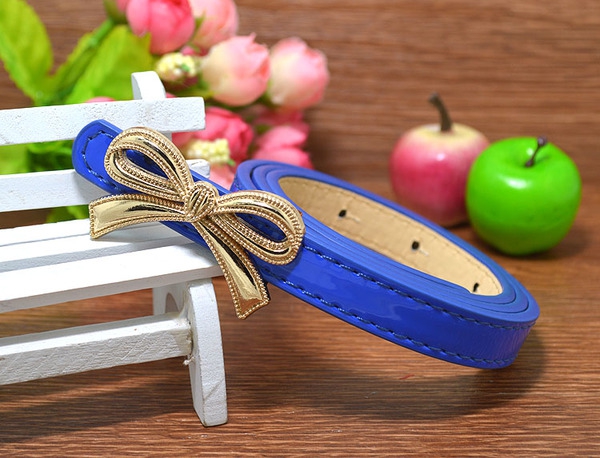 Детски кожени колани с панделка за момичета - сини, жълти, черни ; дължина: 80 см ширина: 1.4 см