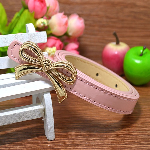 Детски кожени колани с панделка за момичета - сини, жълти, черни ; дължина: 80 см ширина: 1.4 см