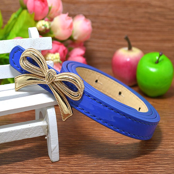 Детски кожени колани с панделка за момичета - сини, жълти, черни ; дължина: 80 см ширина: 1.4 см