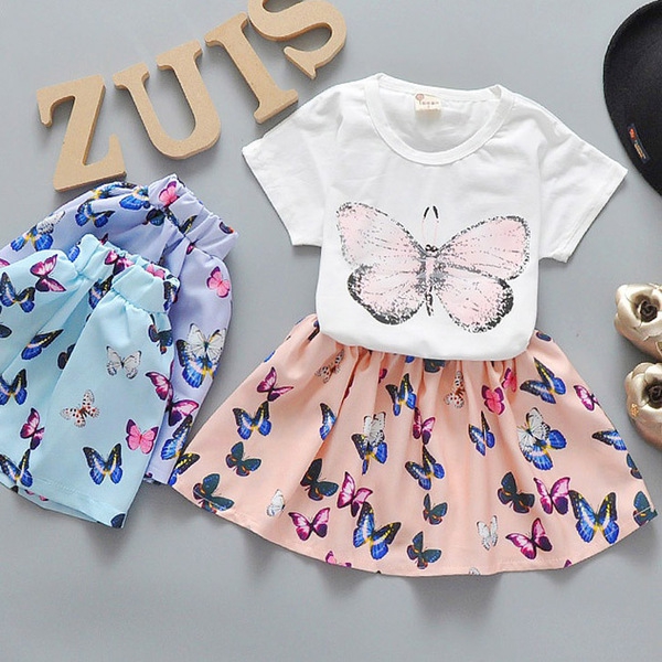 Παιδικό σετ με φούστα πεταλούδας και μπλούζα με κοντό μανίκι