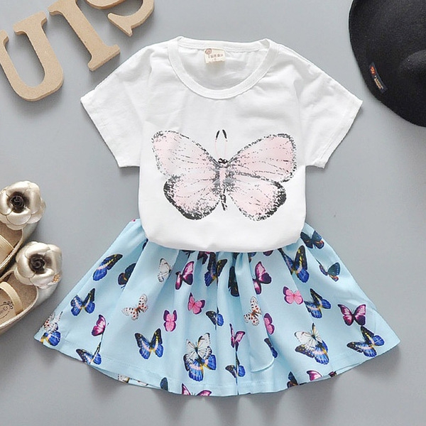 Παιδικό σετ με φούστα πεταλούδας και μπλούζα με κοντό μανίκι