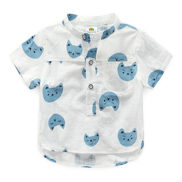 Παιδικό πουκάμισο για αγόρια σε λευκό με μπλε ή κίτρινα γατάκια
