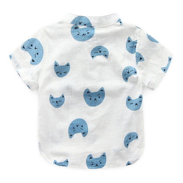 Παιδικό πουκάμισο για αγόρια σε λευκό με μπλε ή κίτρινα γατάκια