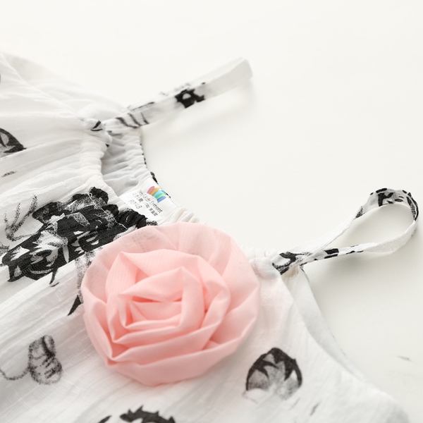 Детски летен комплект за момичета с роза - в цвят бяло с черно