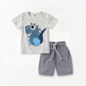 Детски летен комплект за момчета от 2 части с динозавър - къси панталони и тениска