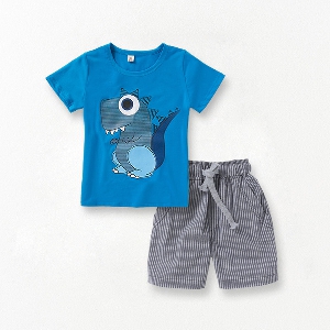 Детски летен комплект за момчета от 2 части с динозавър - къси панталони и тениска