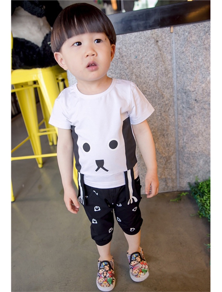 Детски комплект за момчета в розов и бял цвят - кученце