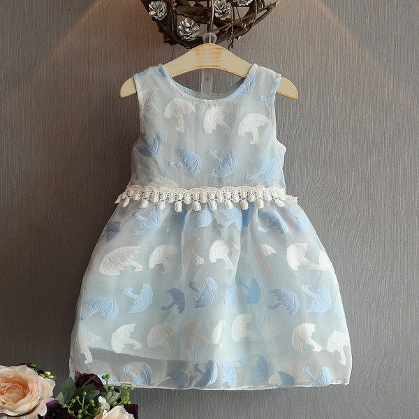 Детска официална лятна рокля: синя и розова