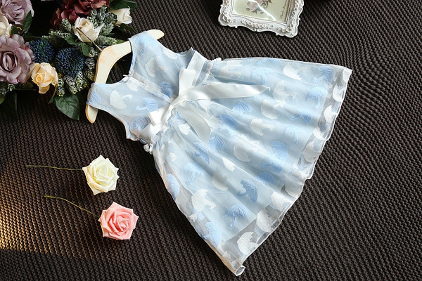 Детска официална лятна рокля: синя и розова