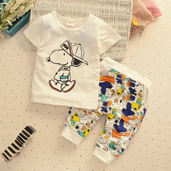 Детски комплект за момчета в жълт,бял и син цвят - кучето Snoopy