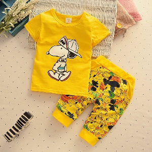 Детски комплект за момчета в жълт,бял и син цвят - кучето Snoopy