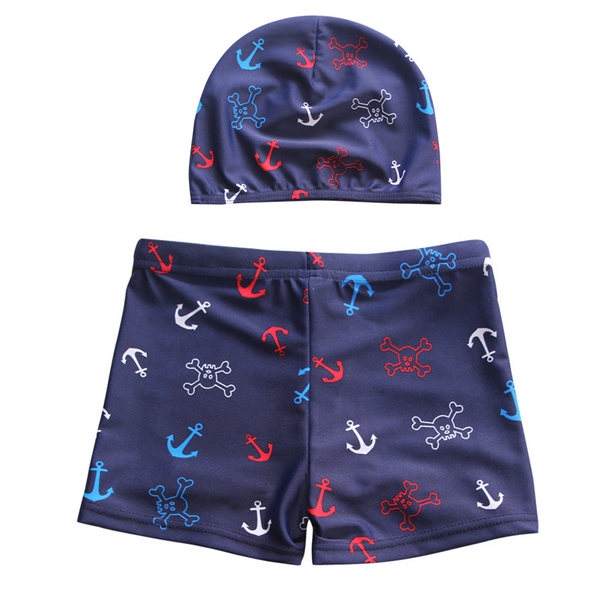 Детски бански за момчета и шапка за плуване - един модел в син цвят 