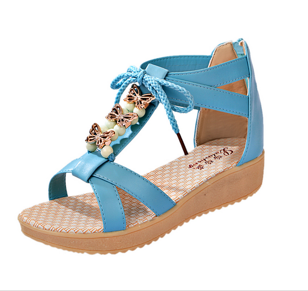 Дамски сандали от изкуствена кожа с камъни: Розови, Сини, Бели, Бежови