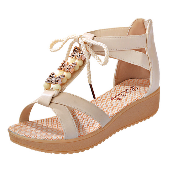 Дамски сандали от изкуствена кожа с камъни: Розови, Сини, Бели, Бежови