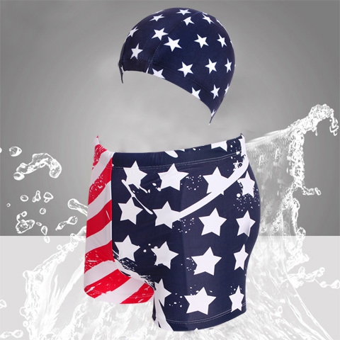 Комплект от мъжки бански и плувна шапка - 5 модела 