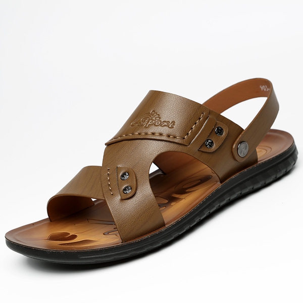 Мъжки сандали изработени от изкуствена кожа в кафяв зелен и черен цвят - 5 модела 