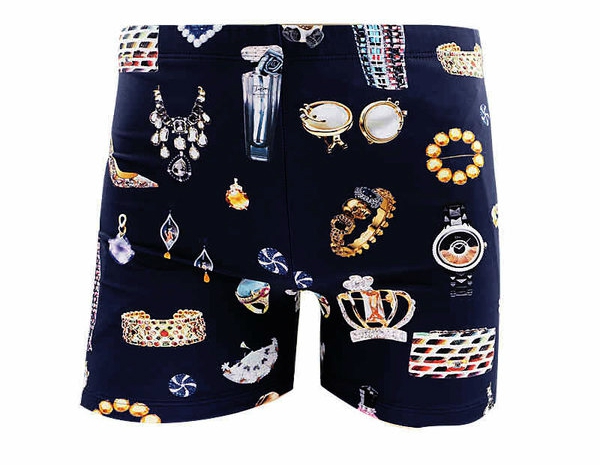 Интересни мъжки бански с различни анимации на бижута - черен и син цвят 