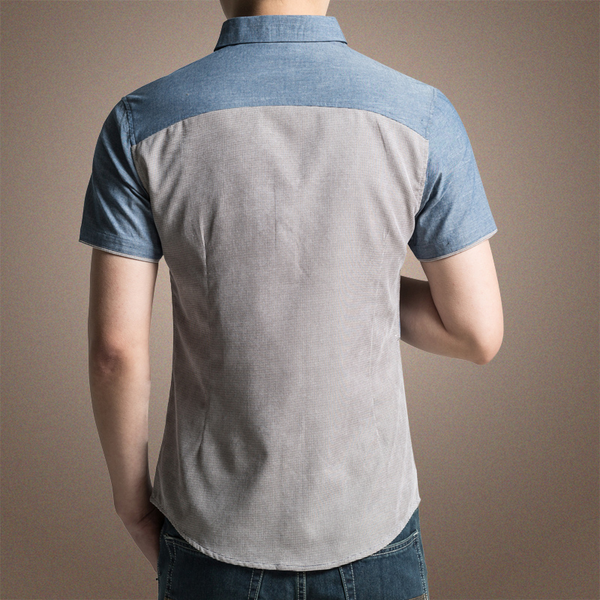 Ανδρικά κοντομάνικα βαμβακερα καλοκαιρινά ποκάμισα  σε μπλε και μπεζ χρώμα