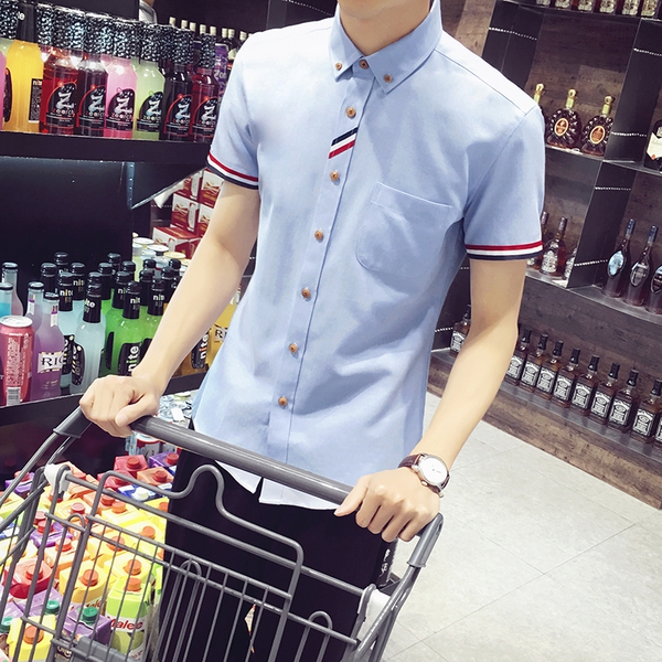 Мъжки цветни  ризи тип слим с къс ръкав - 10 модела 