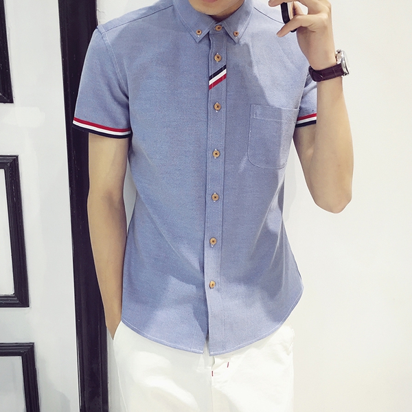 Мъжки цветни  ризи тип слим с къс ръкав - 10 модела 