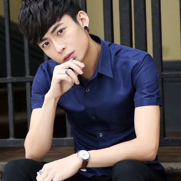 Летни мъжки ризи с плътен цвят с къс ръкав - 5 модела 