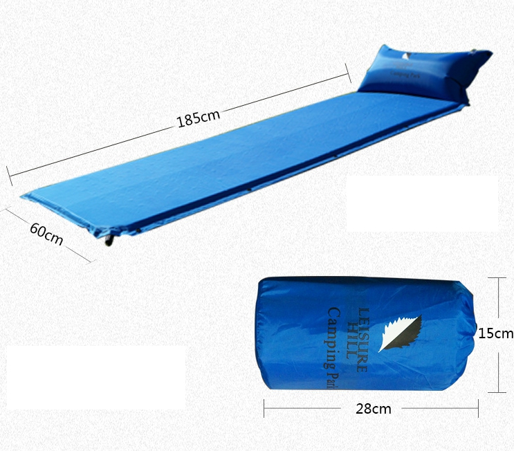 Синя туристическа въздушна възглавница - лека и удобна с вградена помпа