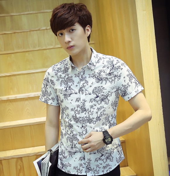 Καλοκαιρινά πουκάμισα για άνδρες με κοντό μανίκι σε λευκό - 4 σχέδια