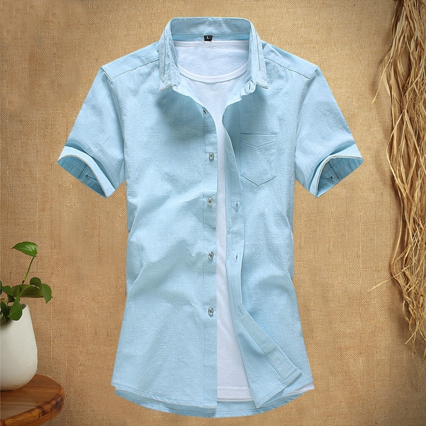 Мъжки дишащи ризи с къс ръкав в син бял и бежов цвят 