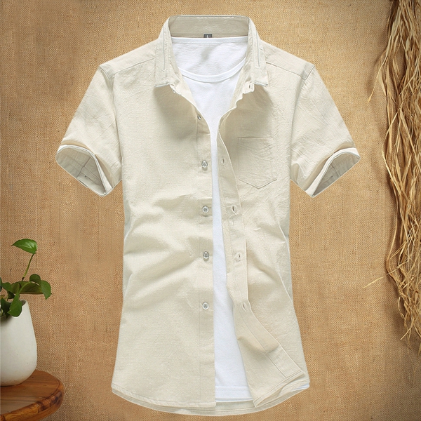 Мъжки дишащи ризи с къс ръкав в син бял и бежов цвят 