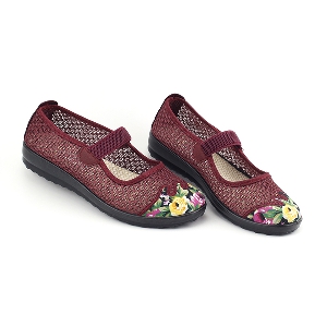 Дамски мрежести ежедневни обувки - летни, кафяви и цикламени с цветни мотиви