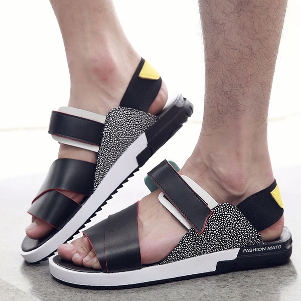 Мъжки летни сандали от изкуствена кожа - бял,черен и син цвят  