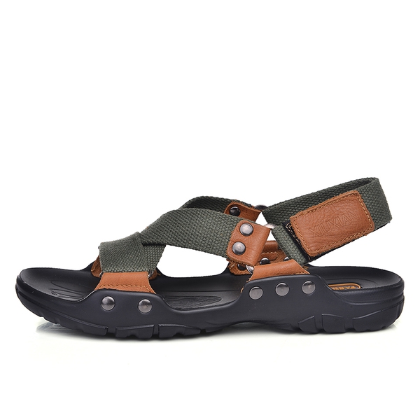 Мъжки сандали от изкуствена кожа подходящи за летните дни - в кафяв,черен и зелен цвят 
